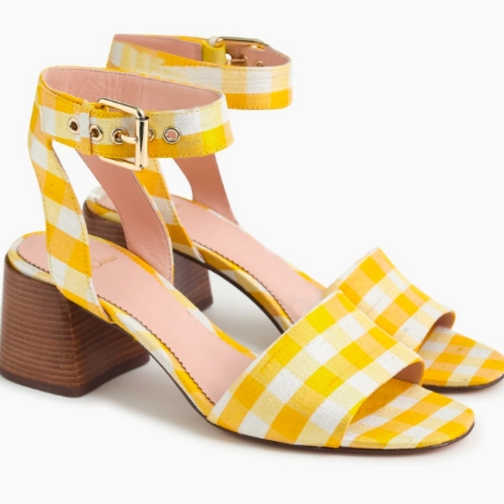 J. Crew yellow plaid heels